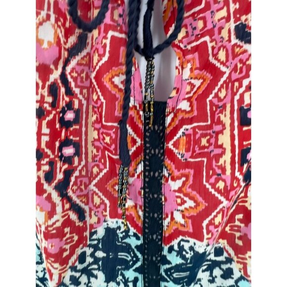 Gypsy XS Halter Top Red Blue Medallion Print Tie-Front Boho Festival Cami - Picture 9 of 10